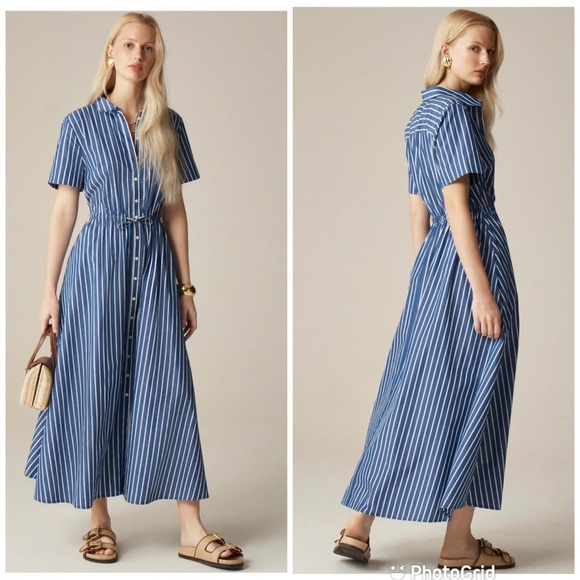 J. Crew Cerise shirtdress in striped poplin Deep Sea Stripes - Picture 1 of 11